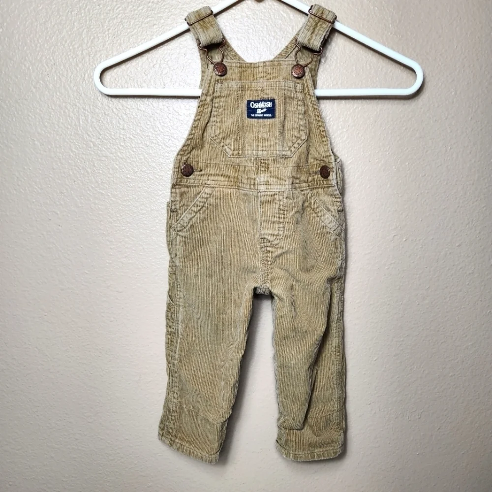 Oshkosh B'Gosh Tan Corduroy Flip Cuff Overall Bibs-Size 9 Months